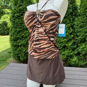 NWT Sessa Women's Animal Print Tankini Skirt Swimsuit Set Size 16